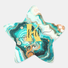 Aquamarines Aqua Agate Golden Custom Modern Monogr Stern-Aufkleber