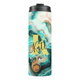 Aquamarines Aqua Agate Golden Custom Modern Monogr Thermosbecher