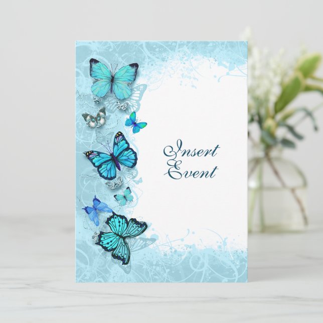 Aquamarines Aqua-Blau-Schmetterling-Party Einladung (Stehend Vorderseite)