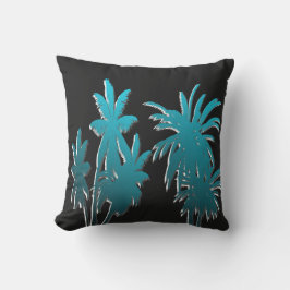 Aquamarines Aqua-blaues tropisches Palme-Schwarzes Kissen