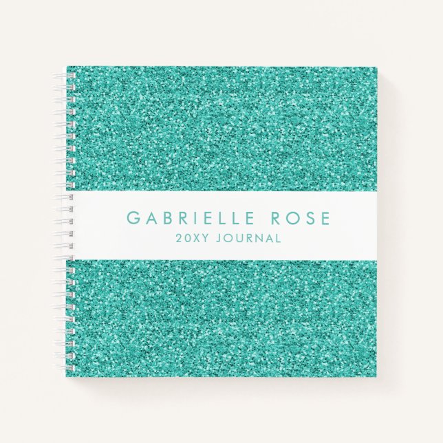Aquamarines Aqua Blue Glitzer Journal Notebook mit Notizbuch (Vorderseite)