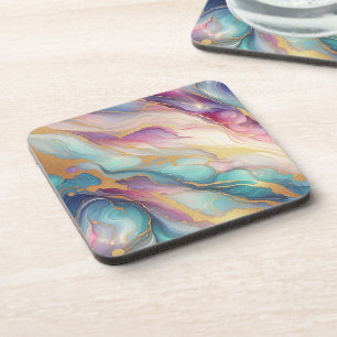 Aquamarines Aqua Blue Lila Pink Gold Marbella Art  Getränkeuntersetzer