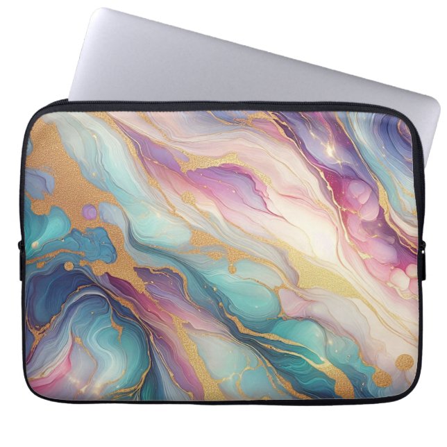 Aquamarines Aqua Blue Lila Pink Gold Marbella Art  Laptopschutzhülle (Vorderseite)