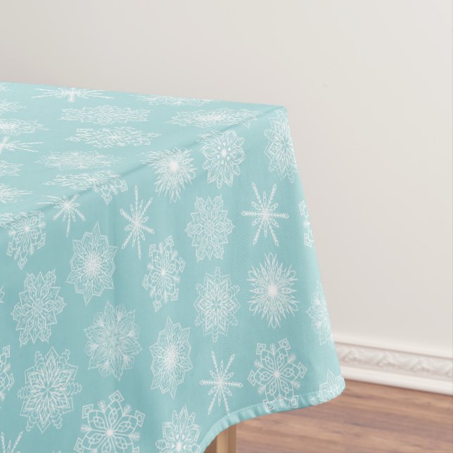 Aquamarines Aqua Blue Schneeflocken Winterurlaub Tischdecke (Beispiel)