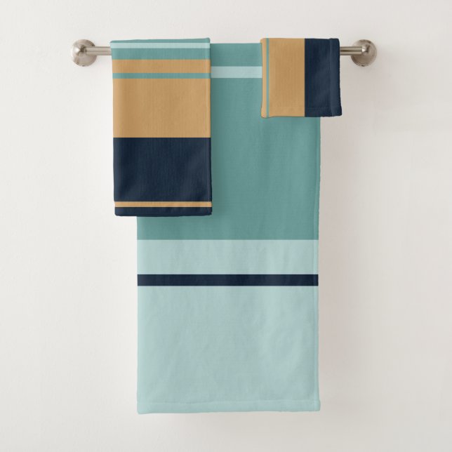 Aquamarines Aqua Blue und Goldstreifen Badhandtuch Set (Insitu)