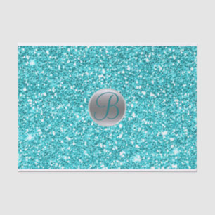 Aquamarines Aqua Glitzer Sparkle Glam Monogram Ini Seidenpapier