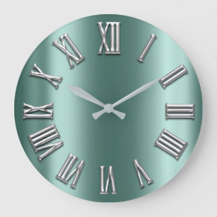 Aquamarines Aqua-graues Metallgraue silberne Große Wanduhr