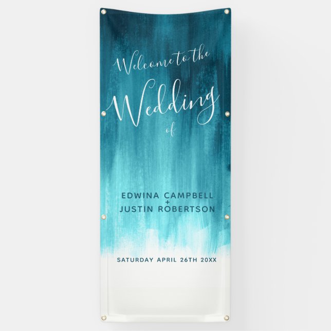 Aquamarines Aqua-Hochzeitskunst-Begrüßungsbanner Banner (Vertikal)