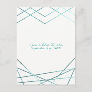 Aquamarines Aqua Modern Geometric Party Save the D Ankündigungspostkarte