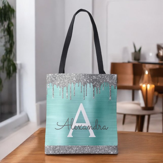 Aquamarines Aqua Silver Glitzer Sparkle Elegantes  Tasche (Von Creator hochgeladen)