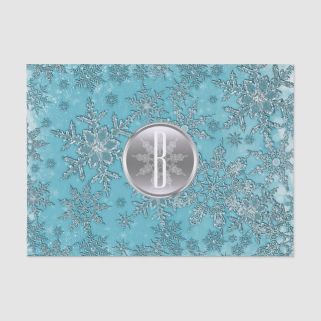 Aquamarines Aqua Silver Schneeflocken Winter Wunde Seidenpapier (Vorderseite)