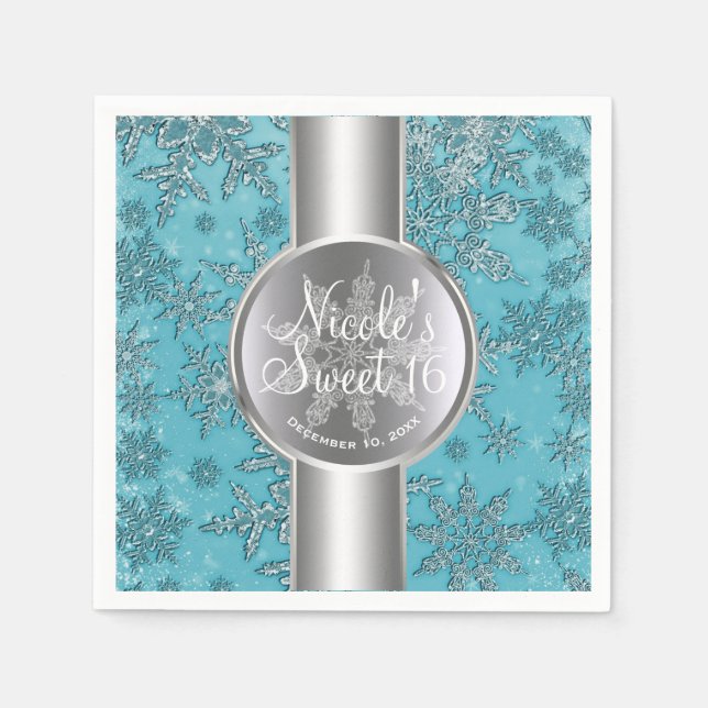 Aquamarines Aqua Snowflakes Winter Wunderland Part Serviette (Vorderseite)