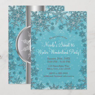 Aquamarines Aqua Snowflakes Winterwonderland Party Einladung