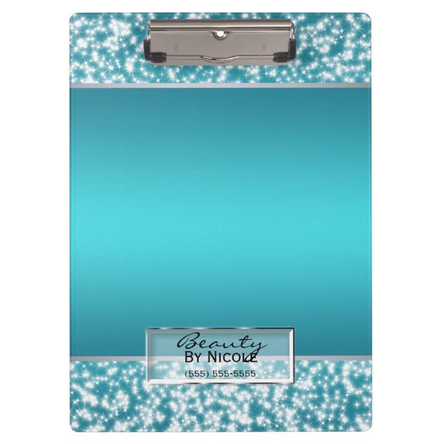 Aquamarines Aqua Sparkle Personalisierte Lichter Klemmbrett (Vorderseite)
