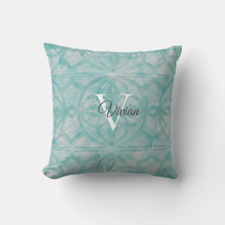 Aquamarines Aquarellfarben-Monogramm-Namenspatze Kissen
