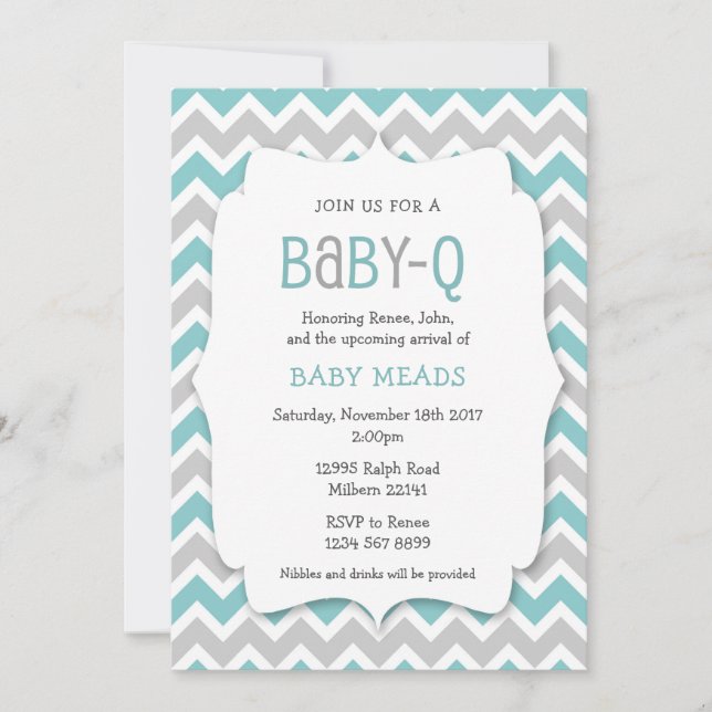 Aquamarines Baby Q Einladungs-/Neutral-Baby-Dusche Einladung (Vorderseite)