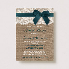 Aquamarines Band auf Burlap- und Lace-Brautparty Einladung