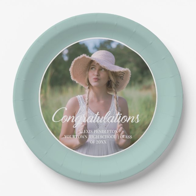 Aquamarines (beliebig farbiges) Graduierungsparty- Pappteller (Vorderseite)
