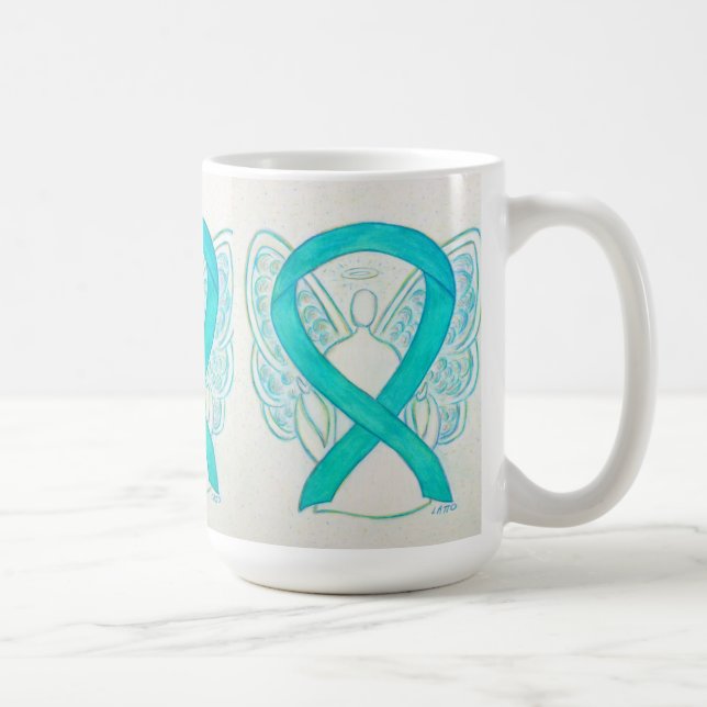 Aquamarines Bewusstsein Ribbon Angel Art Tasse (Rechts)
