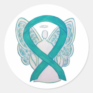 Aquamarines Bewusstsein Ribbon Custom Angel Sticke Runder Aufkleber