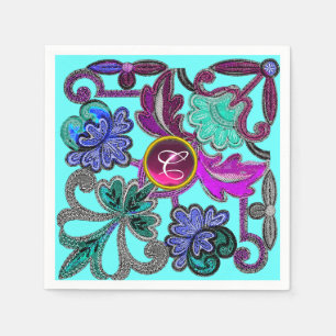 AQUAMARINES BLAU LILA LACE BLUME FARBFARBIGE GEM M SERVIETTE