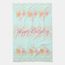 Aquamarines Blau mit modernem Blumendesign Geschirrtuch