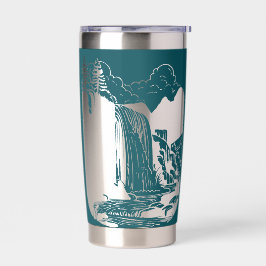 Aquamarines Blau mit negativem Wasserfall Thermobecher