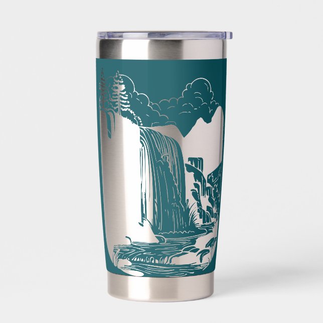 Aquamarines Blau mit negativem Wasserfall Thermobecher (Links)