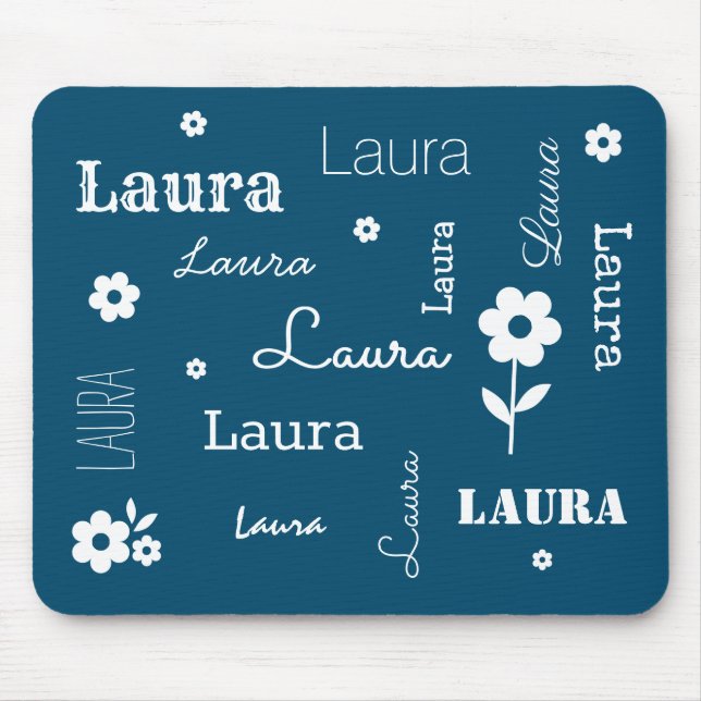 Aquamarines Blau mit weißen Blume, kundenspezifisc Mousepad (Vorne)