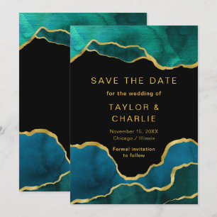 Aquamarines Blau und Goldlackierung Save the Date