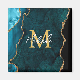 Aquamarines Blau und Goldmarmor Agate Magnet