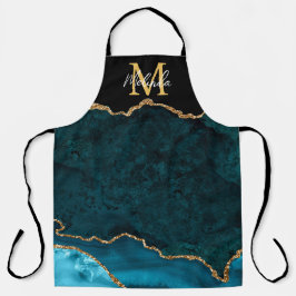 Aquamarines Blau und Goldmarmor Agate Schürze