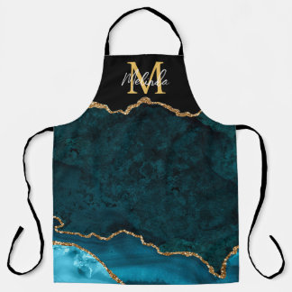 Aquamarines Blau und Goldmarmor Agate Schürze