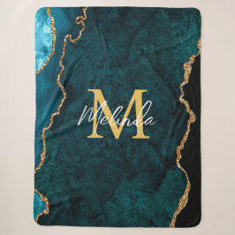 Aquamarines Blau und Goldmarmor Agate Sherpadecke