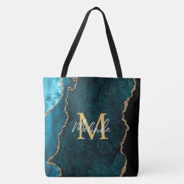 Aquamarines Blau und Goldmarmor Agate Tasche