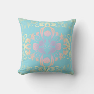 Aquamarines Blau und Regenbogen Blumen Modernes Vi Kissen