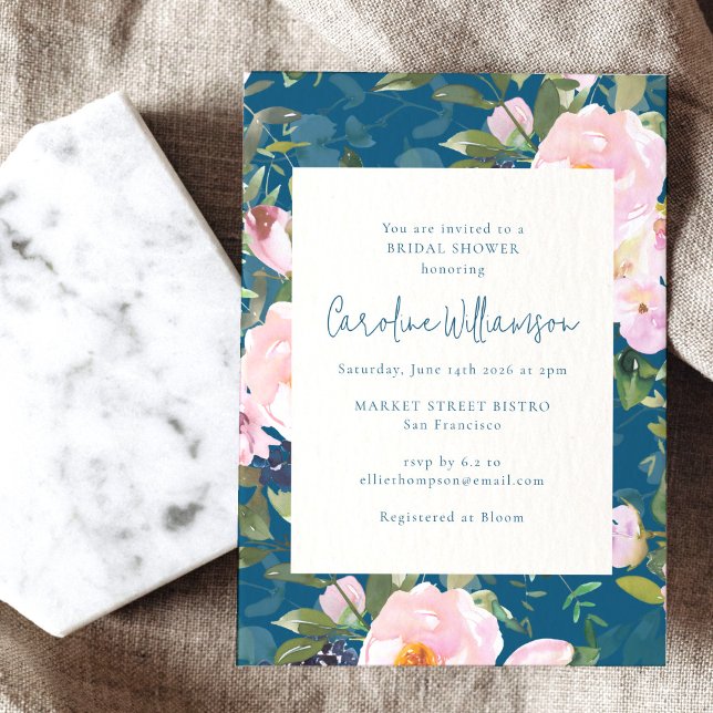 Aquamarines Blau und Rosa Botanisches Florales Bra Einladung (Von Creator hochgeladen)