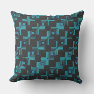 Aquamarines Blau- und Schwarz-Geometrismuster Kissen