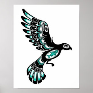 Aquamarines Blau und Schwarzer Haida Spirit Bird Poster