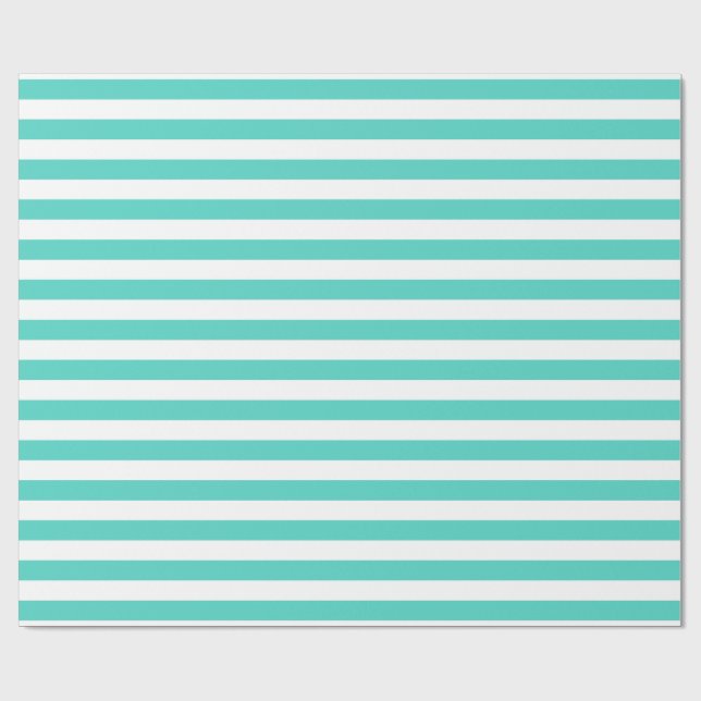 Aquamarines Blau- und Weißstreifenmuster Geschenkpapier (Flach)