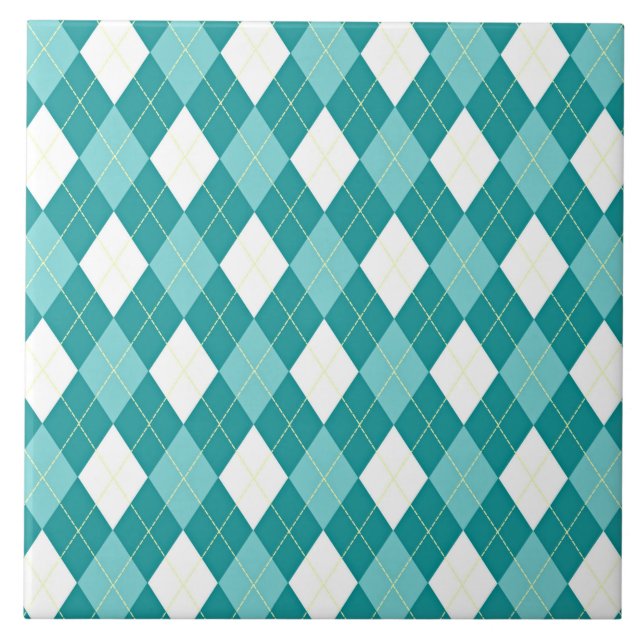 Aquamarines Blau-Weiß-Raute Fliese (Vorderseite)