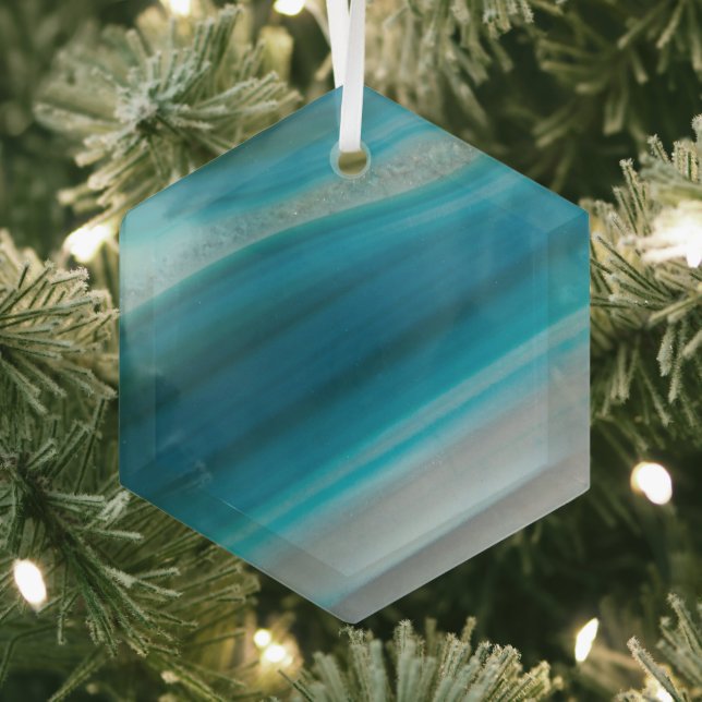 Aquamarines Blaubandmuster Ornament Aus Glas (Insitu)