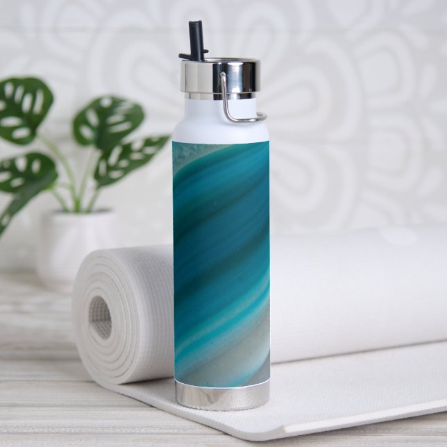 Aquamarines Blaubandmuster Trinkflasche (Yoga)