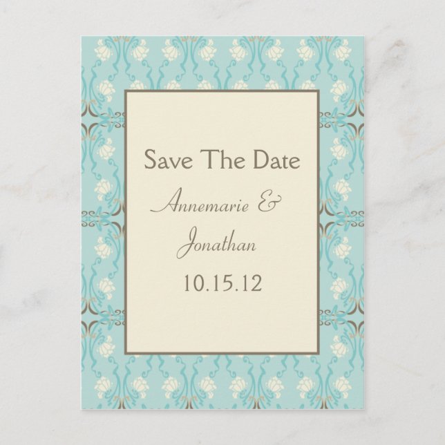 Aquamarines blaues Aqua Creme Save the Date Ankündigungspostkarte (Vorderseite)