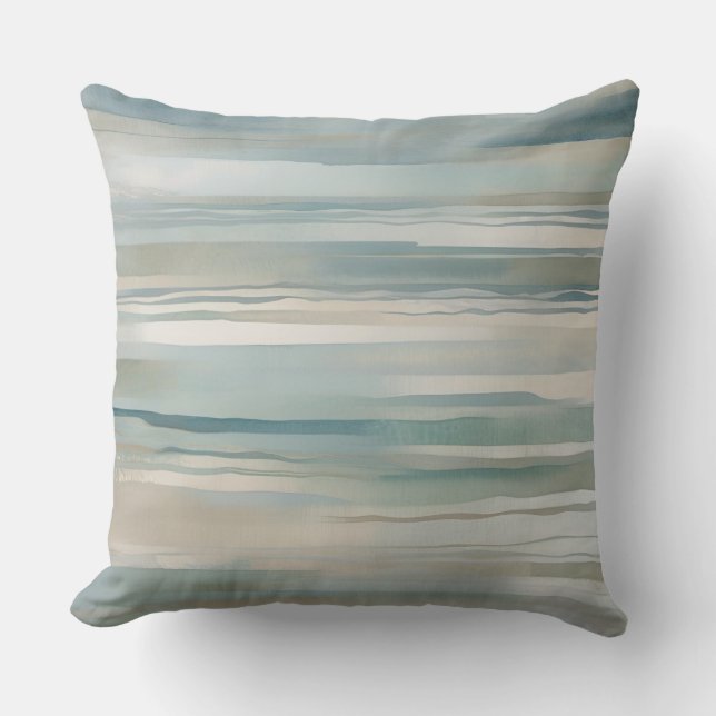 Aquamarines blaues Beige Aqua Elfenbeinküste Strei Kissen (Vorderseite)