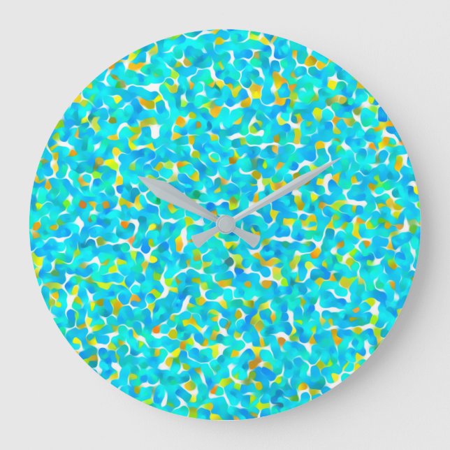 Aquamarines blaues gelbes Abstraktes Muster Große Wanduhr (Vorderseite)