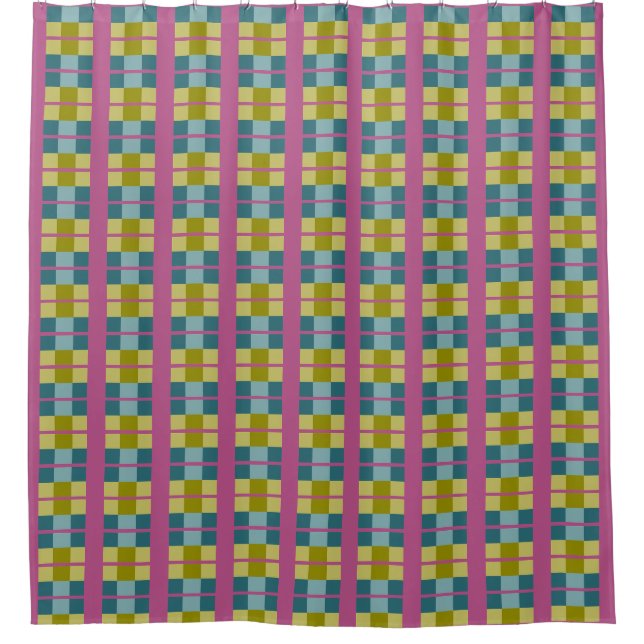 Aquamarines blaues Gelbgelbes Magentafel Duschvorhang (Vorderseite)