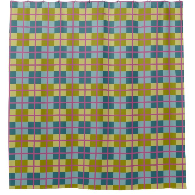 Aquamarines blaues Gelbgelbes Magentafel Duschvorhang (Vorderseite)