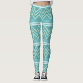 Aquamarines Blaues geometrisches Zickzack Muster Leggings
