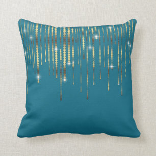 Aquamarines blaues Gold drapieren Boho Luxusschein Kissen